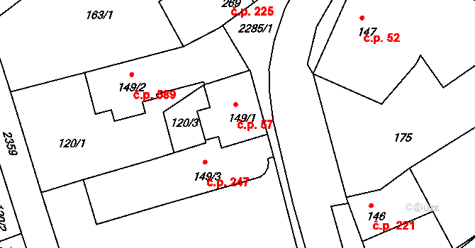 Křižanov 57 na parcele st. 149/1 v KÚ Křižanov, Katastrální mapa