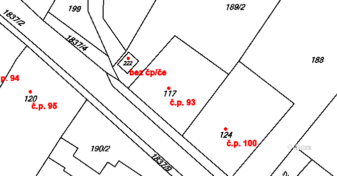 Obyčtov 93 na parcele st. 117 v KÚ Obyčtov, Katastrální mapa