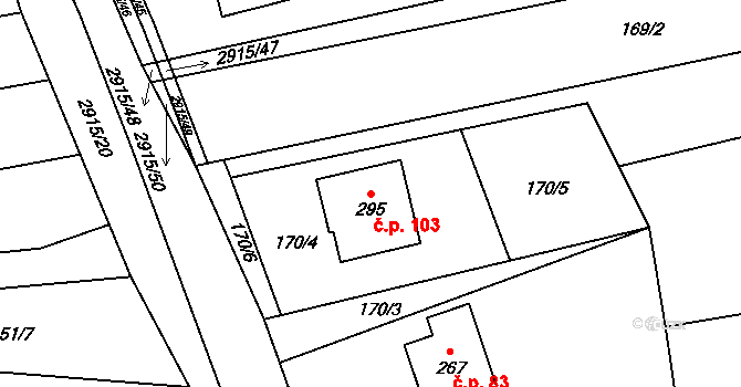 Loučka 103 na parcele st. 295 v KÚ Loučka I, Katastrální mapa