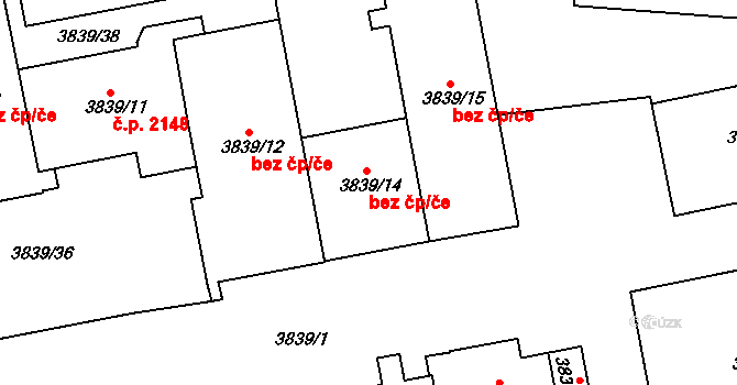 Praha 10 40393607 na parcele st. 3839/14 v KÚ Modřany, Katastrální mapa