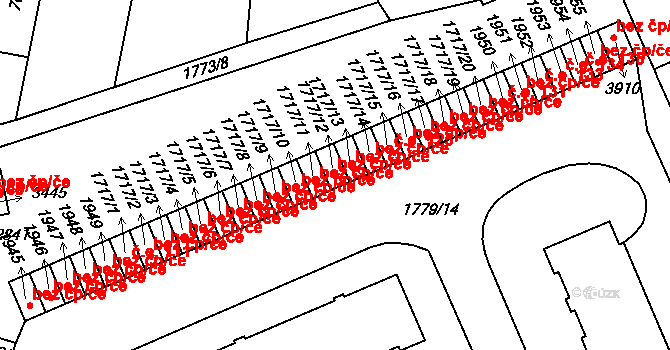 Slaný 42754607 na parcele st. 1717/12 v KÚ Slaný, Katastrální mapa