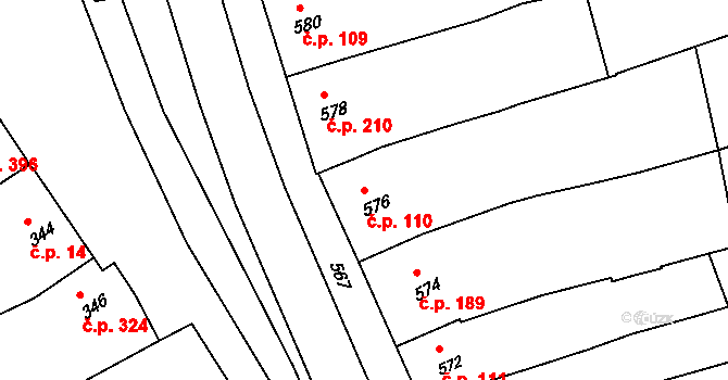 Bošovice 110 na parcele st. 576 v KÚ Bošovice, Katastrální mapa