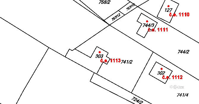 Horní Lhota 1113 na parcele st. 303 v KÚ Horní Lhota u Ostravy, Katastrální mapa