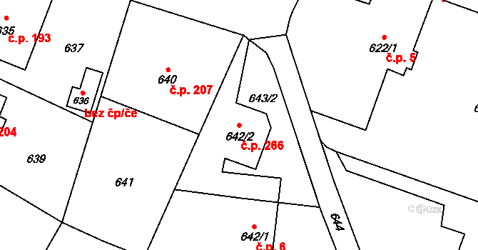 Suché Lazce 266, Opava na parcele st. 642/2 v KÚ Suché Lazce, Katastrální mapa