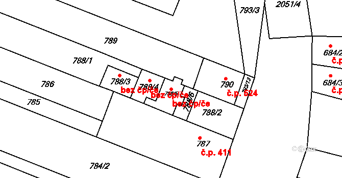 Modřice 45711607 na parcele st. 788/5 v KÚ Modřice, Katastrální mapa