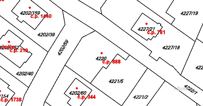 Hlučín 888 na parcele st. 4220 v KÚ Hlučín, Katastrální mapa