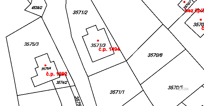 Hlučín 1494 na parcele st. 3571/3 v KÚ Hlučín, Katastrální mapa