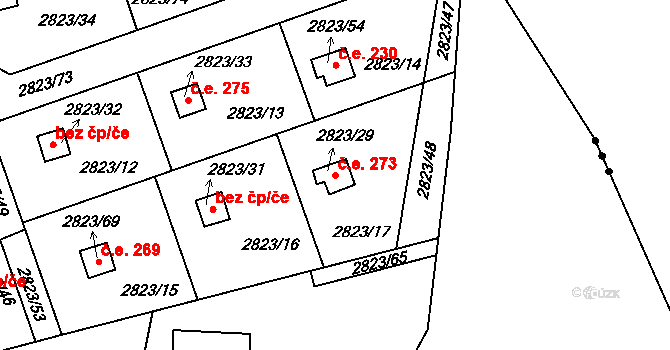 Lhota Samoty 273, Planá nad Lužnicí na parcele st. 2823/29 v KÚ Planá nad Lužnicí, Katastrální mapa