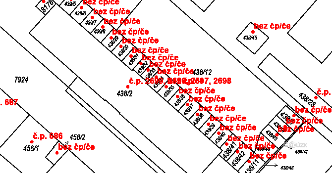 Mělník 49518607 na parcele st. 438/35 v KÚ Mělník, Katastrální mapa