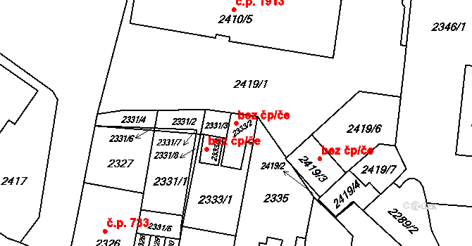 Jirkov 49709607 na parcele st. 2333/2 v KÚ Jirkov, Katastrální mapa