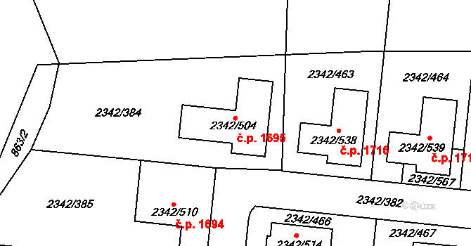 Kunratice 1695, Praha 7 na parcele st. 2342/504 v KÚ Kunratice, Katastrální mapa