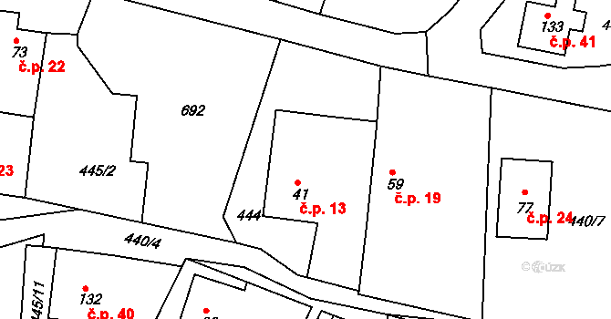 Smrkový Týnec 13, Rabštejnská Lhota na parcele st. 41 v KÚ Smrkový Týnec, Katastrální mapa
