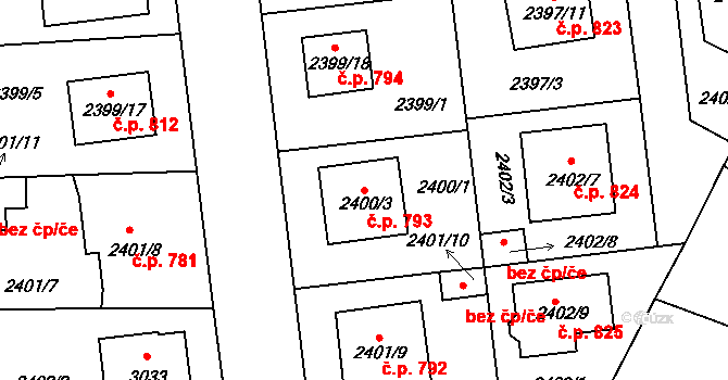 Protivín 793 na parcele st. 2400/3 v KÚ Protivín, Katastrální mapa