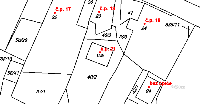 Mokrosuky 21 na parcele st. 105 v KÚ Mokrosuky, Katastrální mapa