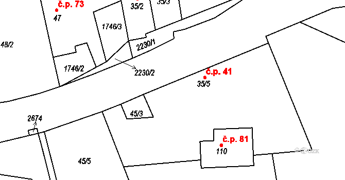 Velká 41, Milevsko na parcele st. 35/5 v KÚ Velká u Milevska, Katastrální mapa