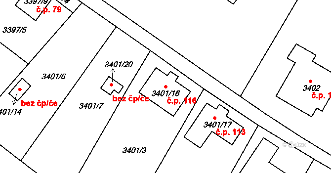 Choceňské Předměstí 116, Vysoké Mýto na parcele st. 3401/16 v KÚ Vysoké Mýto, Katastrální mapa