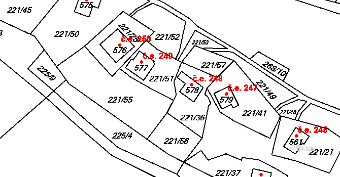 Černolice 248 na parcele st. 578 v KÚ Černolice, Katastrální mapa