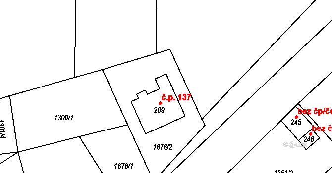 Mrákov 137 na parcele st. 209 v KÚ Mrákov, Katastrální mapa