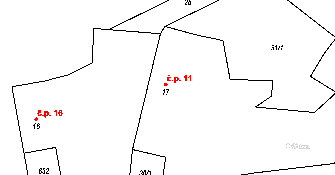 Kocourov 11, Mochtín na parcele st. 17 v KÚ Kocourov, Katastrální mapa