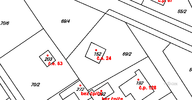 Svojkovice 24 na parcele st. 152 v KÚ Svojkovice, Katastrální mapa