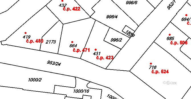 Náchod 423 na parcele st. 431 v KÚ Náchod, Katastrální mapa