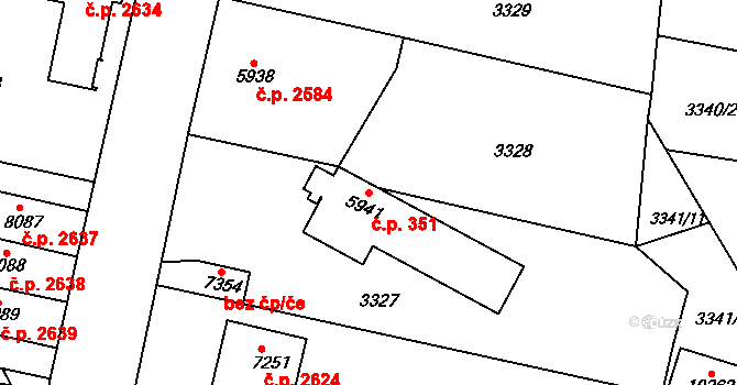 Zelené Předměstí 351, Pardubice na parcele st. 5941 v KÚ Pardubice, Katastrální mapa