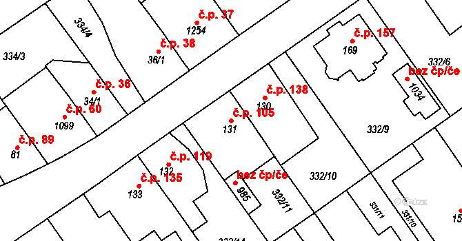 Studánka 105, Pardubice na parcele st. 131 v KÚ Studánka, Katastrální mapa