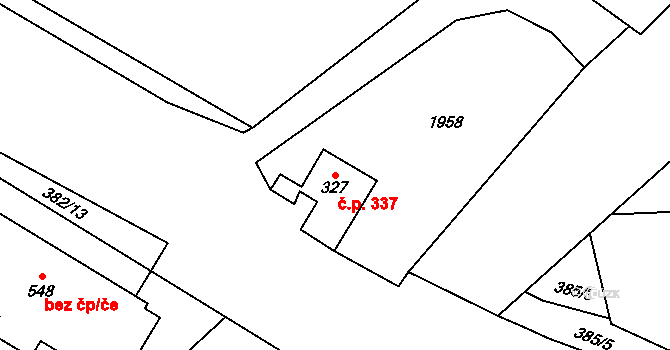 Přelouč 337 na parcele st. 327 v KÚ Přelouč, Katastrální mapa