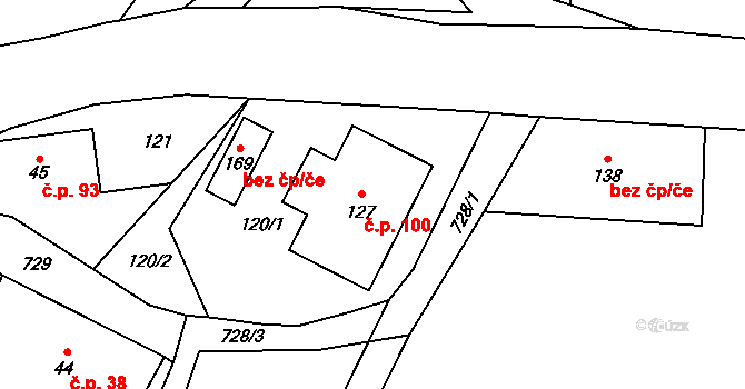 Crhov 100, Štíty na parcele st. 127 v KÚ Crhov, Katastrální mapa