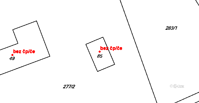 Měník 83405607 na parcele st. 85 v KÚ Bydžovská Lhotka, Katastrální mapa
