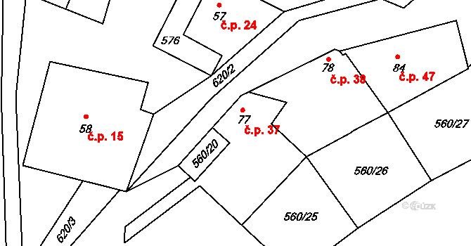 Konopiště 37, Lipovice na parcele st. 77 v KÚ Lipovice, Katastrální mapa