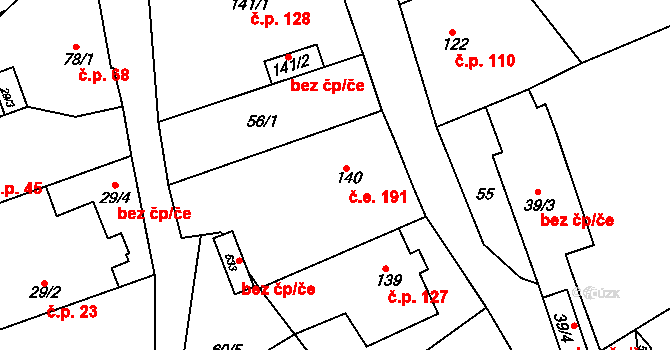 Roztoky 285 na parcele st. 140 v KÚ Roztoky u Křivoklátu, Katastrální mapa