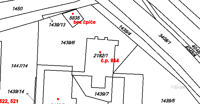 Klatovy III 844, Klatovy na parcele st. 2182/1 v KÚ Klatovy, Katastrální mapa