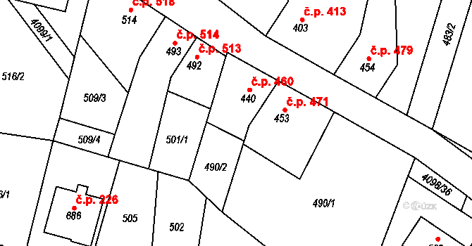 Lenešice 460 na parcele st. 440 v KÚ Lenešice, Katastrální mapa