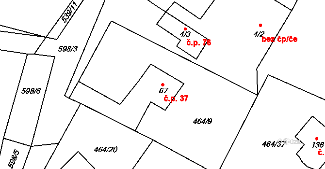 Vilémovice 37 na parcele st. 67 v KÚ Vilémovice u Ledče nad Sázavou, Katastrální mapa