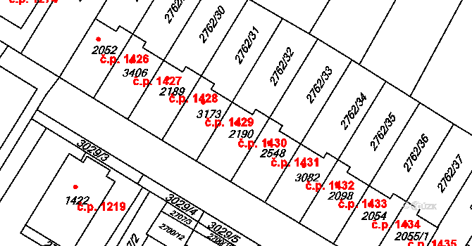 Bystřice pod Hostýnem 1430 na parcele st. 2190 v KÚ Bystřice pod Hostýnem, Katastrální mapa