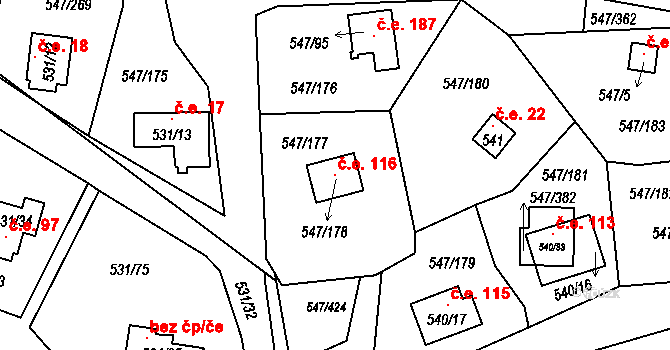 Kovářov 116, Frymburk na parcele st. 547/178 v KÚ Frymburk, Katastrální mapa