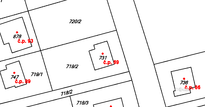 Bítov 69 na parcele st. 731 v KÚ Bítov, Katastrální mapa