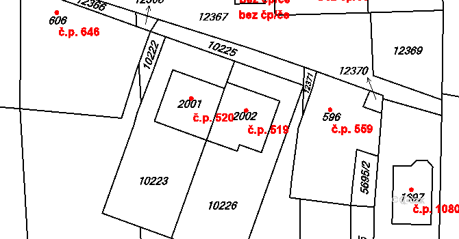 Hrušovany nad Jevišovkou 519 na parcele st. 2002 v KÚ Hrušovany nad Jevišovkou, Katastrální mapa