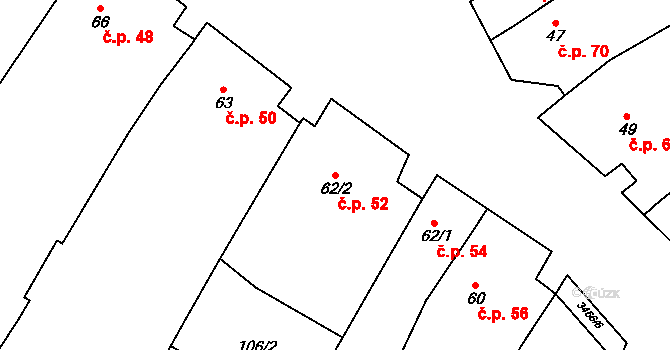 Olbramovice 52 na parcele st. 62/2 v KÚ Olbramovice u Moravského Krumlova, Katastrální mapa