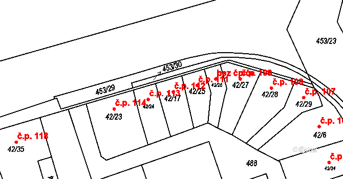 Dobšice 112 na parcele st. 42/17 v KÚ Dobšice u Žehuně, Katastrální mapa