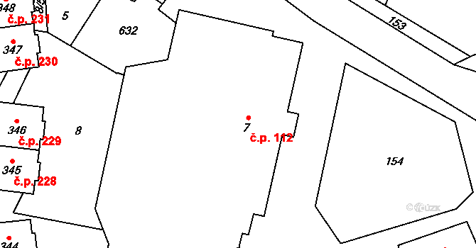 Vlkoš 112 na parcele st. 7 v KÚ Vlkoš u Přerova, Katastrální mapa