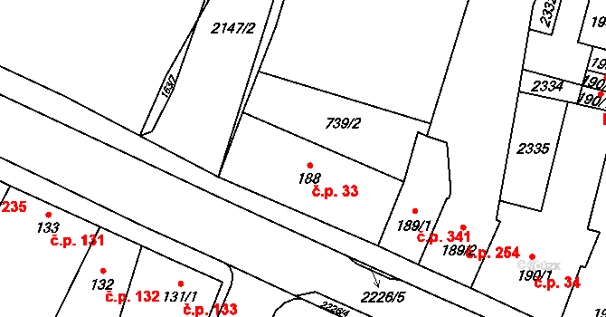 Lišov 33 na parcele st. 188 v KÚ Lišov, Katastrální mapa