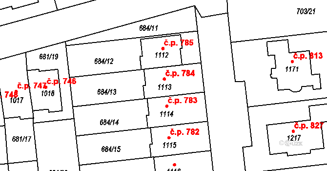 Lišov 784 na parcele st. 1113 v KÚ Lišov, Katastrální mapa