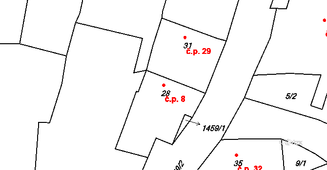 Kosmová 8, Toužim na parcele st. 28 v KÚ Kosmová, Katastrální mapa