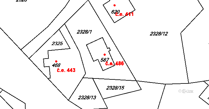 Antonínov 486, Josefův Důl na parcele st. 587 v KÚ Antonínov, Katastrální mapa