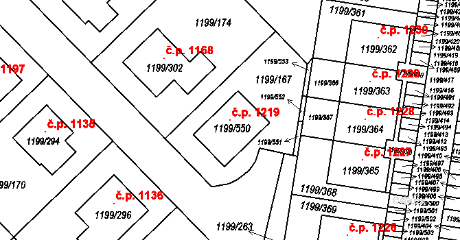 Vejprnice 1219 na parcele st. 1199/550 v KÚ Vejprnice, Katastrální mapa