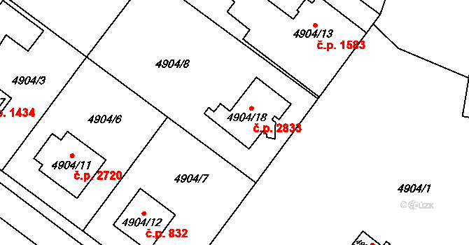 Jihlava 2833 na parcele st. 4904/18 v KÚ Jihlava, Katastrální mapa
