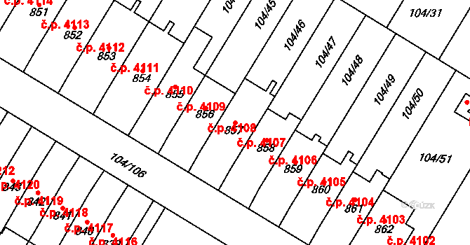 Jihlava 4107 na parcele st. 857 v KÚ Bedřichov u Jihlavy, Katastrální mapa