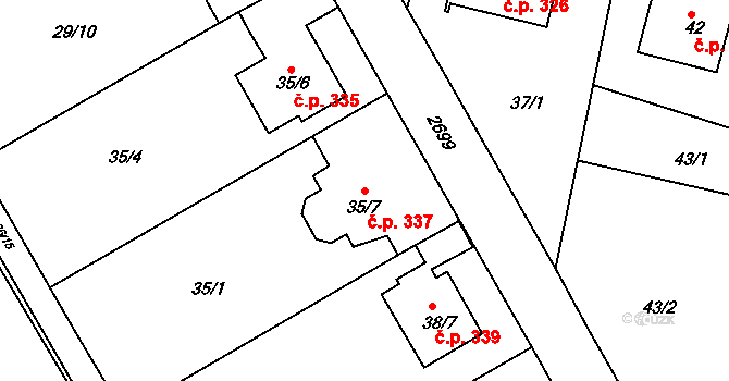 Lyžbice 337, Třinec na parcele st. 35/7 v KÚ Lyžbice, Katastrální mapa